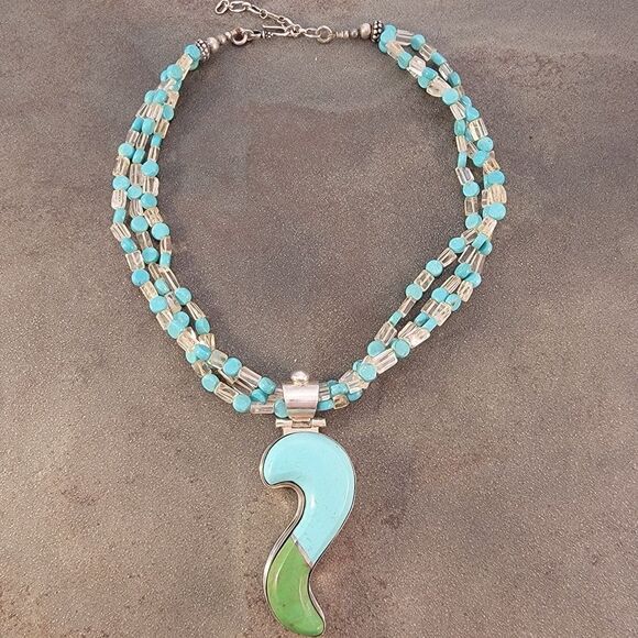 David Troutman Silver Creations Blue & Green Turquoise Pendant Necklace - Picture 5 of 10